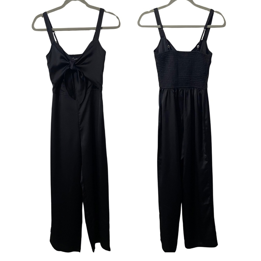 Women's Abercrombie & Fitch Satin Tie-Front Wide Leg Jumpsuit Black Size Small - Picture 5 of 11